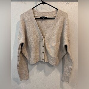 Cropped, Love Tree, cream colored, small, cardigan with buttons.